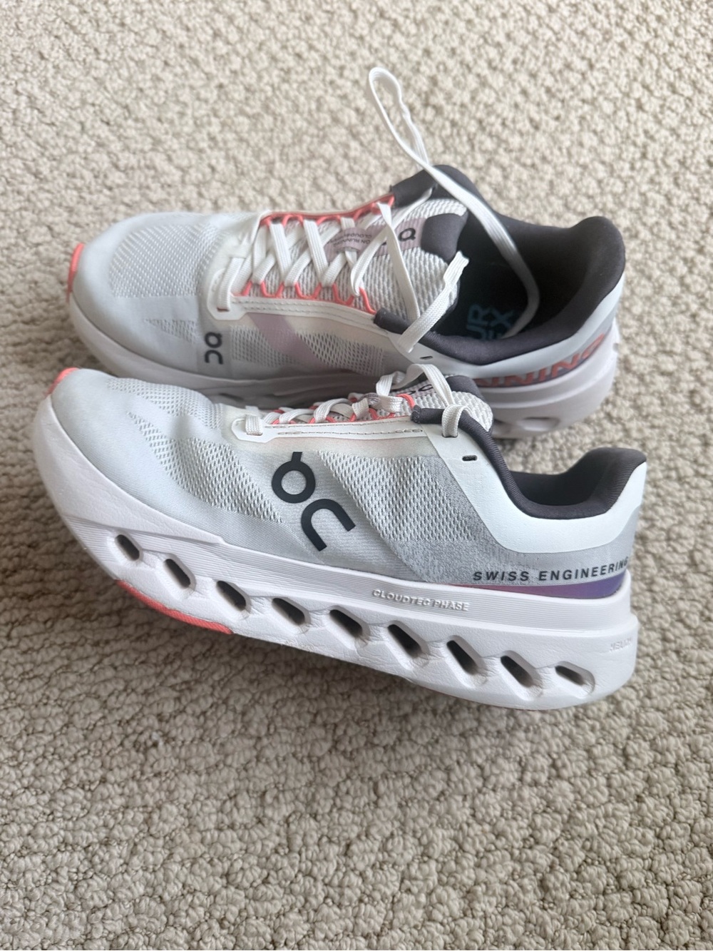 On Running Women's White Sneakers with Coral and Black Accents